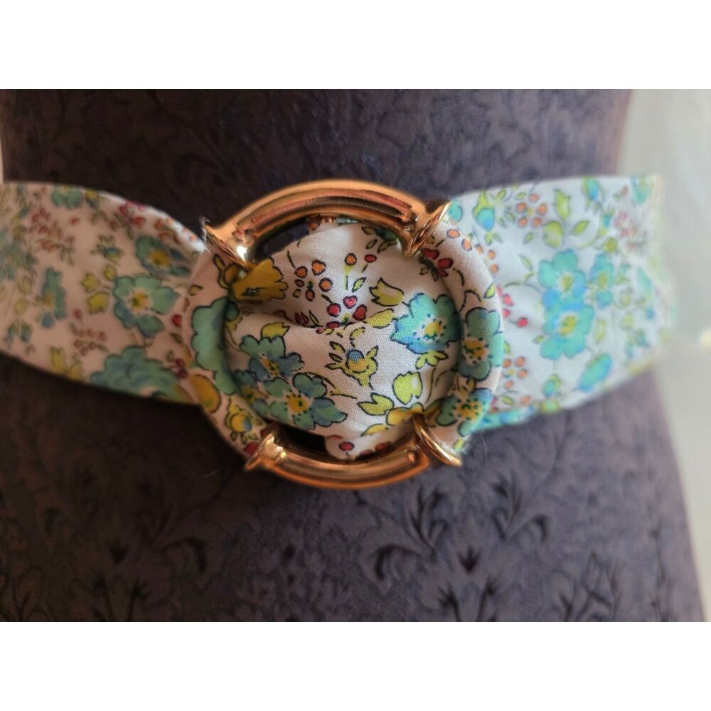 J.Crew Womens Floral Cotton Belt With Gold Circle Buckle S/M New